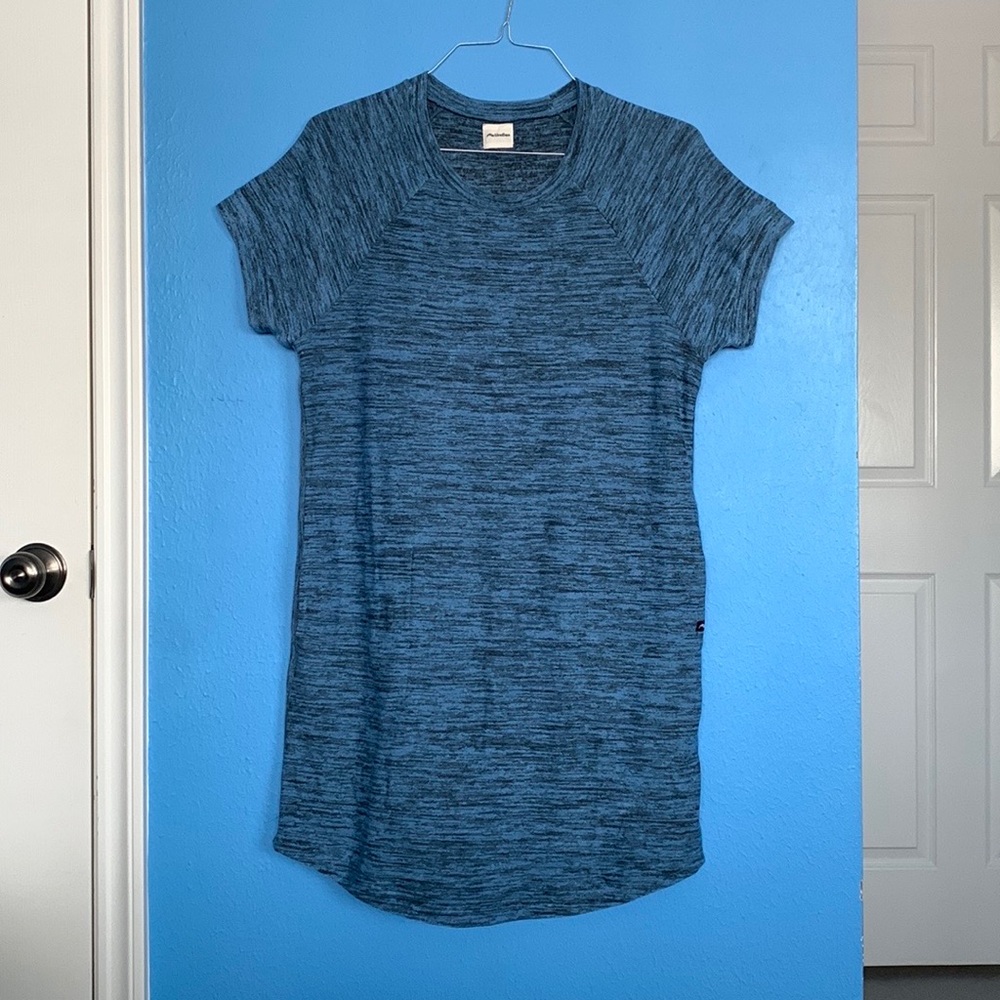 NEW MeUndies Blue Hacci Shift Short Sleeve Dress w/ Pockets Size Large